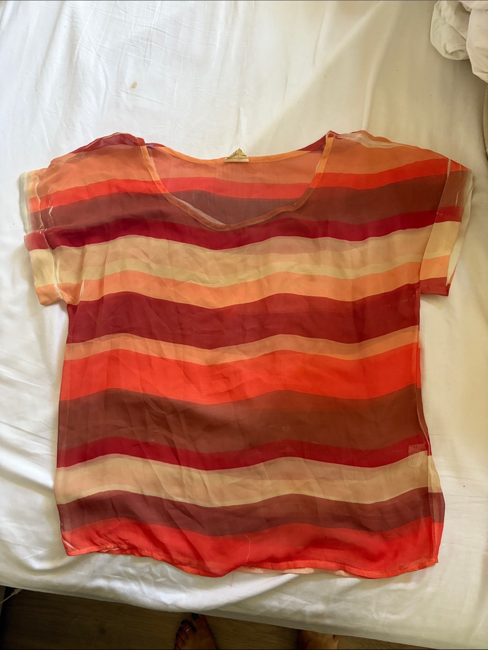 Striped Sheer Short-Sleeve Women’s Off-Shoulder Chiffon top
